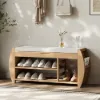40'' Solid Wood Natural Shoe Storage Entryway Bench with Shoe Rack
