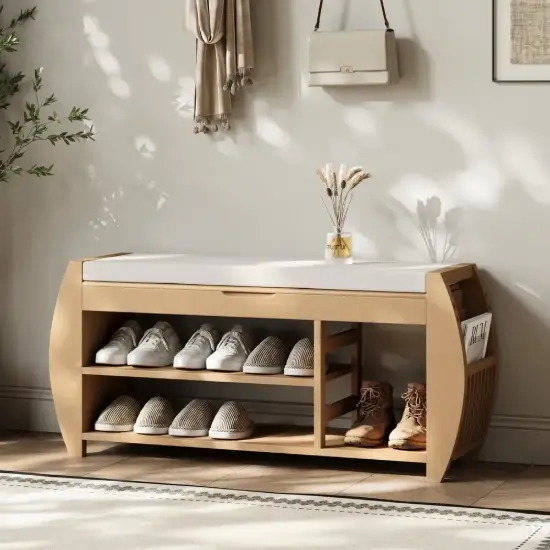40'' Solid Wood Natural Shoe Storage Entryway Bench with Shoe Rack