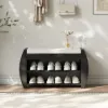 32" Solid Wood Black Shoe Storage Entryway Bench with Shoe Rack