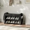 32" Solid Wood Black Shoe Storage Entryway Bench with Shoe Rack