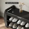 32" Solid Wood Black Shoe Storage Entryway Bench with Shoe Rack