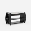 32" Solid Wood Black Shoe Storage Entryway Bench with Shoe Rack