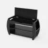 32" Solid Wood Black Shoe Storage Entryway Bench with Shoe Rack