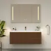 Picture of Modern 47" Floating Fluted Bathroom Vanity with Sink, Soft LED, Ample Storage – Walnut