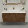 Picture of Modern 47" Floating Fluted Bathroom Vanity with Sink, Soft LED, Ample Storage – Walnut