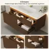 Picture of Modern 47" Floating Fluted Bathroom Vanity with Sink, Soft LED, Ample Storage – Walnut