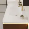 Picture of Modern 47" Floating Fluted Bathroom Vanity with Sink, Soft LED, Ample Storage – Walnut