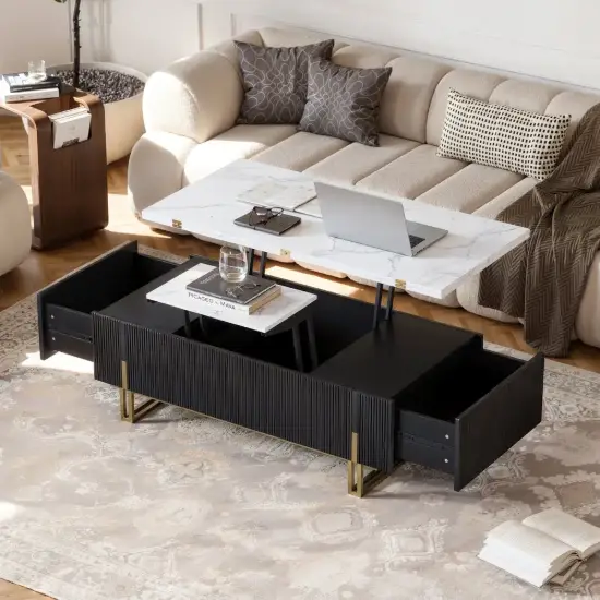 Grovyn 47" Fluted Lift-Top Coffee Table with 2 Drawers