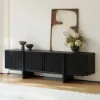 Lineva 200 cm Solid Wood Fluted Black TV Stand with Cabinets