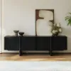 Lineva 200 cm Solid Wood Fluted Black TV Stand with Cabinets