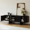 Lineva 200 cm Solid Wood Fluted Black TV Stand with Cabinets