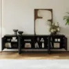 Lineva 200 cm Solid Wood Fluted Black TV Stand with Cabinets