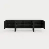 Lineva 200 cm Solid Wood Fluted Black TV Stand with Cabinets