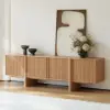 Lineva 200 cm Solid Wood Fluted Natural TV Stand with Cabinets