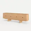 Lineva 200 cm Solid Wood Fluted Natural TV Stand with Cabinets