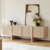 Lineva 200 cm Solid Wood Fluted Whitewash TV Stand with Cabinets