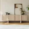 Lineva 200 cm Solid Wood Fluted Whitewash TV Stand with Cabinets