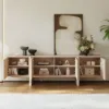 Lineva 200 cm Solid Wood Fluted Whitewash TV Stand with Cabinets