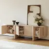 Lineva 200 cm Solid Wood Fluted Whitewash TV Stand with Cabinets