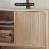Lineva 200 cm Solid Wood Fluted Whitewash TV Stand with Cabinets