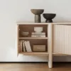 Lineva 200 cm Solid Wood Fluted Whitewash TV Stand with Cabinets