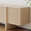 Lineva 200 cm Solid Wood Fluted Whitewash TV Stand with Cabinets