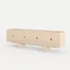 Lineva 200 cm Solid Wood Fluted Whitewash TV Stand with Cabinets