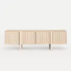 Lineva 200 cm Solid Wood Fluted Whitewash TV Stand with Cabinets
