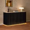 Aura 60" Black Faux Travertine Sideboard with Ash Wood Slatted Doors & LED Light