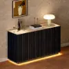 Aura 60" Black Faux Travertine Sideboard with Ash Wood Slatted Doors & LED Light
