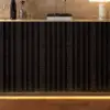 Aura 60" Black Faux Travertine Sideboard with Ash Wood Slatted Doors & LED Light