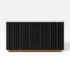 Aura 60" Black Faux Travertine Sideboard with Ash Wood Slatted Doors & LED Light