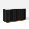 Aura 60" Black Faux Travertine Sideboard with Ash Wood Slatted Doors & LED Light
