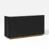 Aura 60" Black Faux Travertine Sideboard with Ash Wood Slatted Doors & LED Light