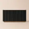 Aura 60" Black Faux Travertine Sideboard with Ash Wood Slatted Doors & LED Light