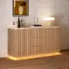 Aura 60" Natural Faux Travertine Sideboard with Ash Wood Slatted Doors & LED Light