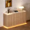 Aura 60" Natural Faux Travertine Sideboard with Ash Wood Slatted Doors & LED Light
