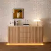 Aura 60" Natural Faux Travertine Sideboard with Ash Wood Slatted Doors & LED Light