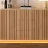 Aura 60" Natural Faux Travertine Sideboard with Ash Wood Slatted Doors & LED Light