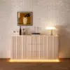 Aura 60″ Whitewash Faux Travertine Top Buffet Sideboard with Ash Wood Slatted Panels & Light