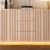 Aura 60″ Whitewash Faux Travertine Top Buffet Sideboard with Ash Wood Slatted Panels & Light