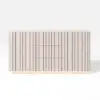 Aura 60″ Whitewash Faux Travertine Top Buffet Sideboard with Ash Wood Slatted Panels & Light
