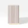 Aura 60″ Whitewash Faux Travertine Top Buffet Sideboard with Ash Wood Slatted Panels & Light