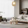 Picture of Curva 30" Round Concrete-Look Fiberglass Coffee Table with Wood Legs – Beige – Whitewash
