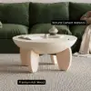 Picture of Curva 30" Round Concrete-Look Fiberglass Coffee Table with Wood Legs – Beige – Whitewash