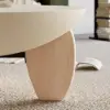 Picture of Curva 30" Round Concrete-Look Fiberglass Coffee Table with Wood Legs – Beige – Whitewash