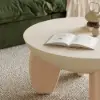 Picture of Curva 30" Round Concrete-Look Fiberglass Coffee Table with Wood Legs – Beige – Whitewash