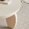 Picture of Curva 30" Round Concrete-Look Fiberglass Coffee Table with Wood Legs – Beige – Whitewash