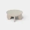 Picture of Curva 30" Round Concrete-Look Fiberglass Coffee Table with Wood Legs – Beige – Whitewash