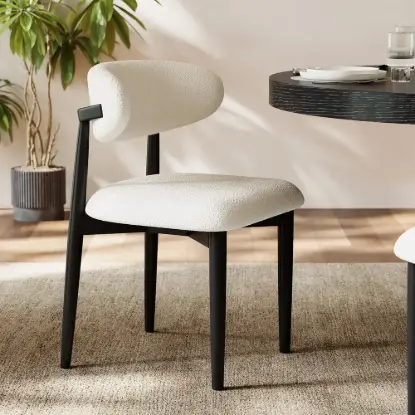Picture of Modern Black Boucle Dining Chair with Rubber Wood Legs, 1 Piece